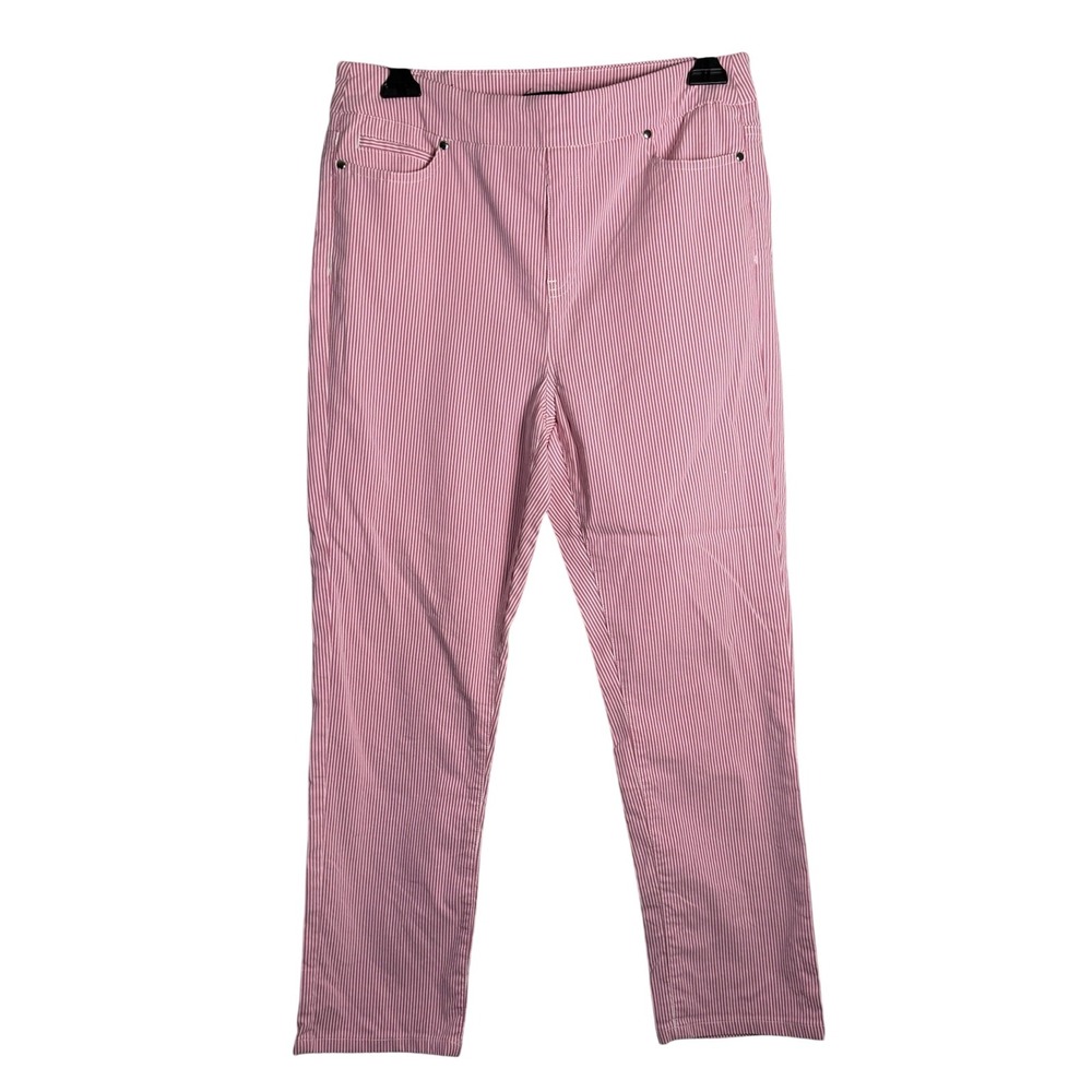 Mario Serrani Italy Women's Comfort‎ Stretch Capri Pink White Pinstripe MEDIUM
